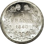 French 5 franc coin 1840
